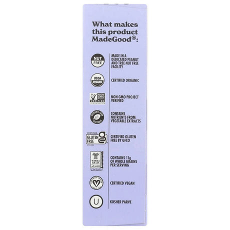 MadeGood product packaging with certification logos on a white background