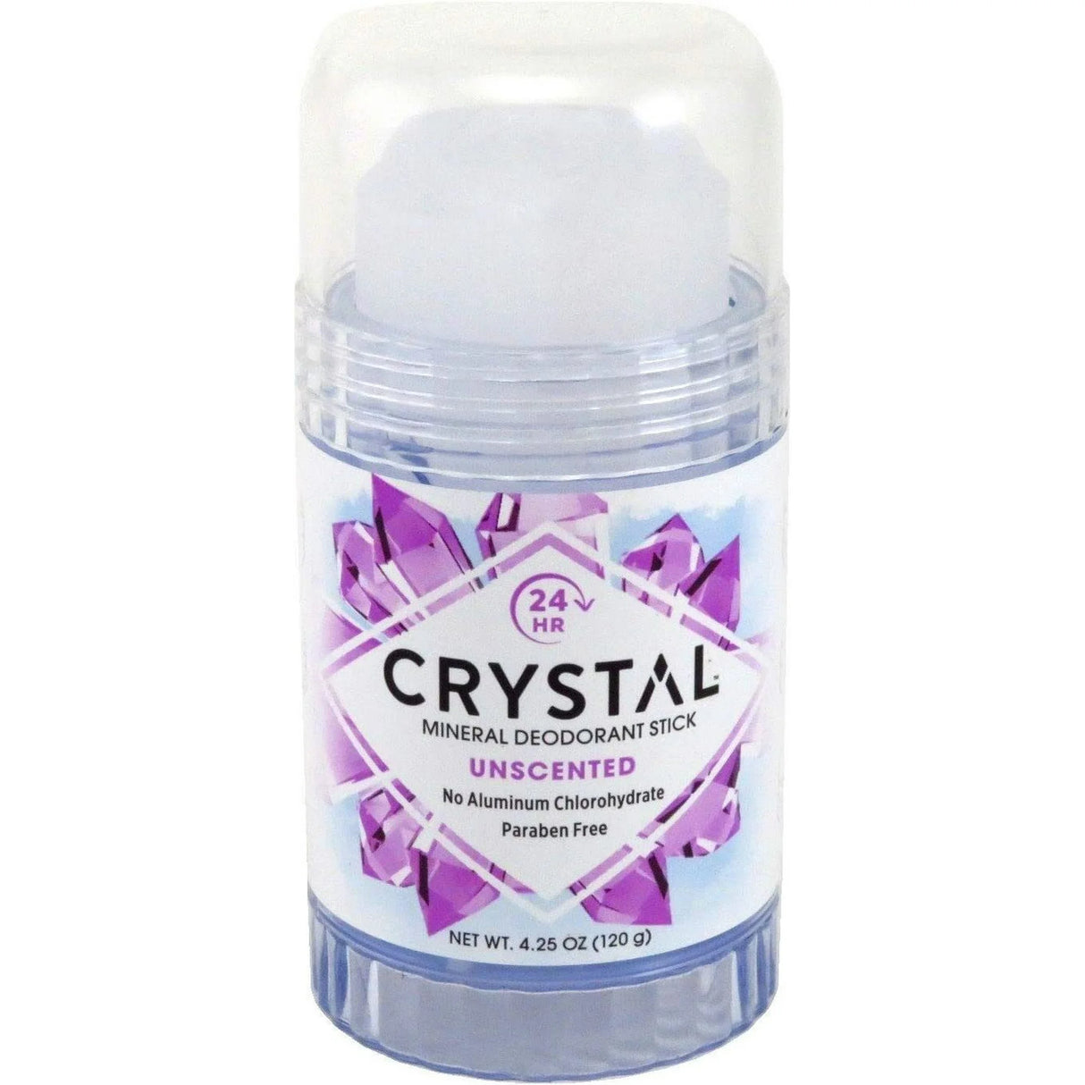 Crystal mineral deodorant stick on a white background