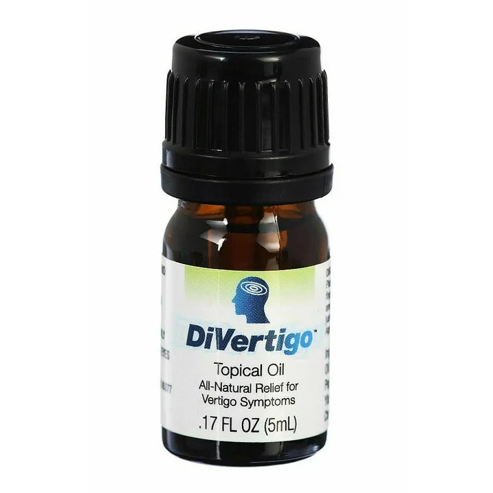 Bottle of DiVertigo Topical Oil on a white background