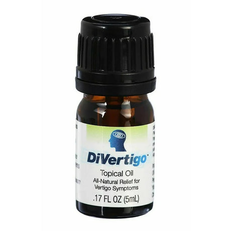 Bottle of DiVertigo Topical Oil on a white background