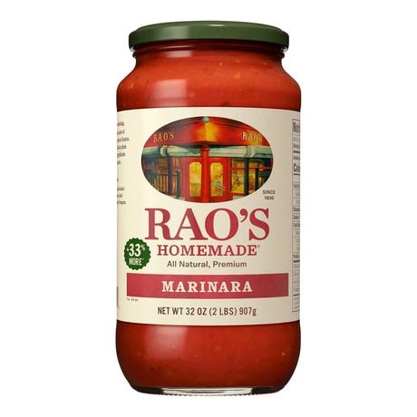 Jar of Rao's Homemade Marinara sauce on a white background