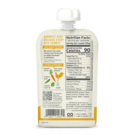 Serenity Kids Chicken Carrot Puree Pouches, 3.5 oz, Pack of 6