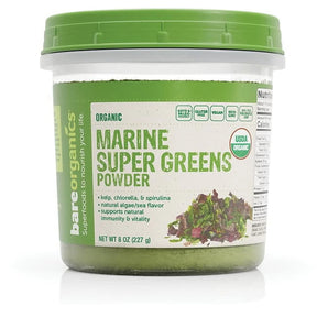 Bare Organics - Marine Super Greens Blend, 8 oz - Organic Spirulina Chlorella Kelp