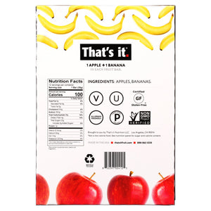 That's It Apple and Banana Fruit Bars, 100% Real Fruit, Gluten Free, 1.2 oz Bars, Case of 12