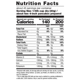 Nutrition facts label for a food product with serving size and calorie information.
