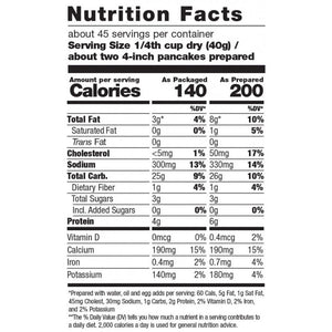 Nutrition facts label for a food product with serving size and calorie information.