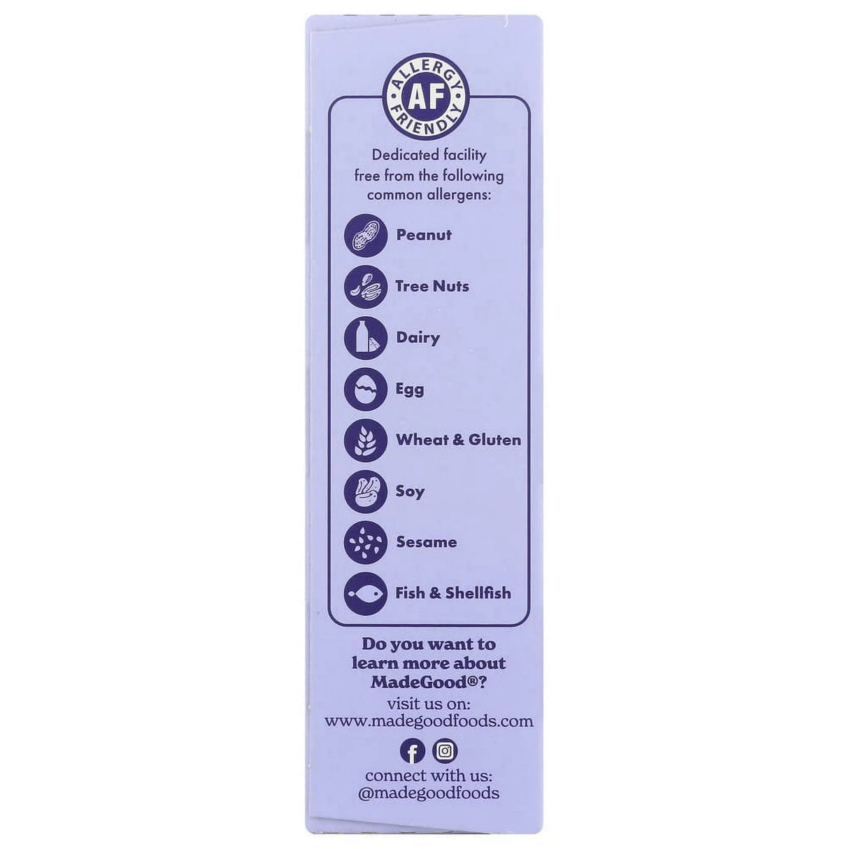 Purple label with allergen information on a white background