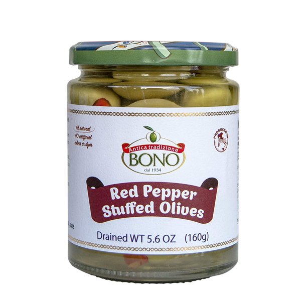 Bono Red Pepper Stuffed Olives - Case of 6 (5.6 oz Pouches) - Cozy Farm 