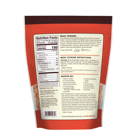 Back of a food package with nutrition facts, cooking instructions, and text on a white background