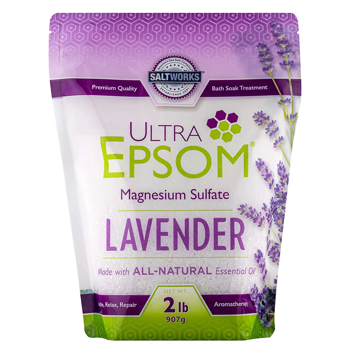 Saltworks - Ultra Epsom Salt Lavender, 2 lb - Relaxing Bath Soak