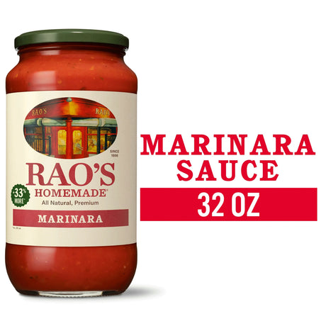 Jar of Rao's homemade marinara sauce with label on a white background