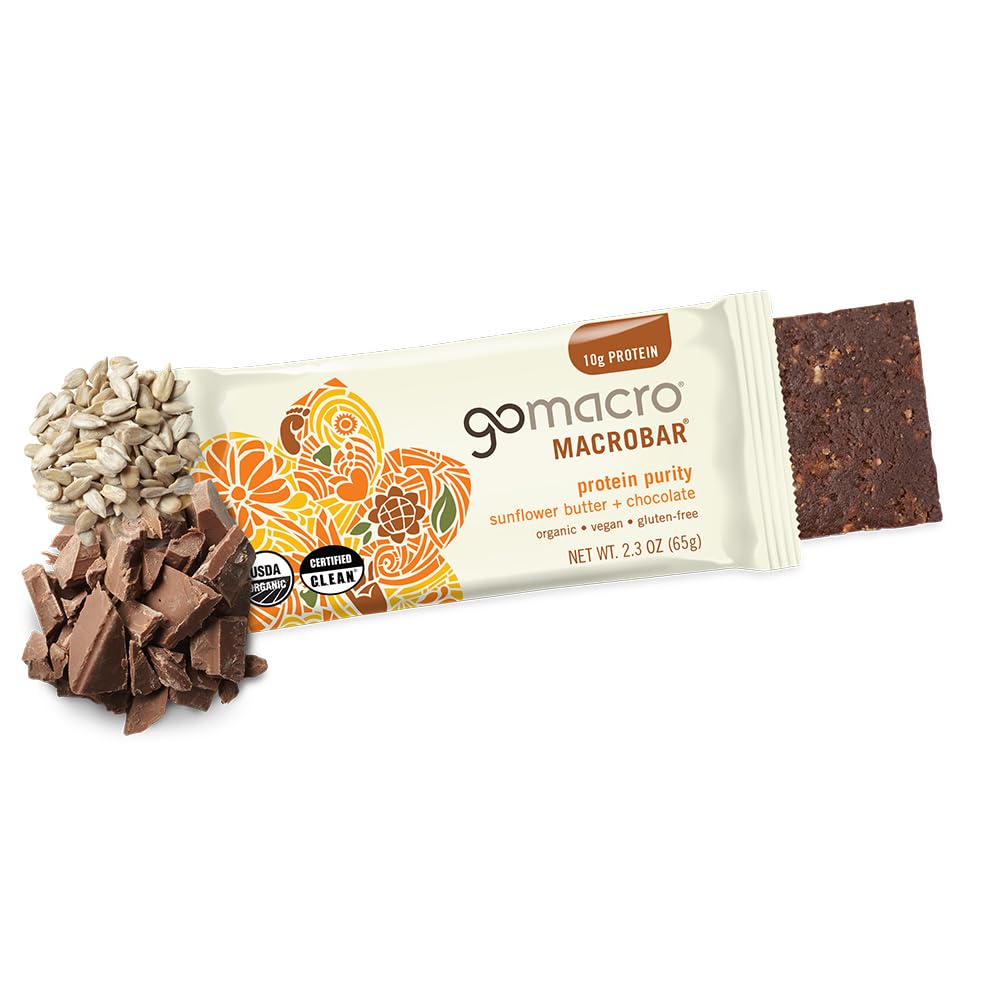 goMacro protein bar with sunflower butter and chocolate pieces 
