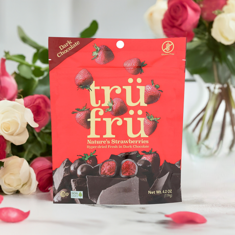 Fresas reales cubiertas de chocolate oscuro liofilizadas Tru Fru | 4.2 onzas, paquete de 6