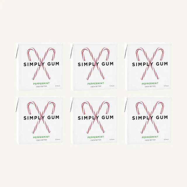 Simply Gum - Holiday Peppermint Gum, 15 ct (Pack of 6) - GMO Free Chewing Gum