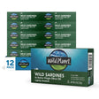 Multiple boxes of Wild Planet wild sardines in extra virgin olive oil on a white background