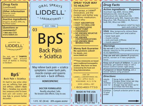 Liddell Líquido homeopático para aliviar el dolor de espalda y la ciática, 1 fl oz