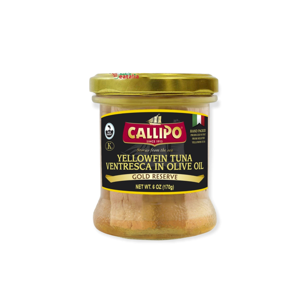 Callipo Yellowfin Tuna Ventresca in Olive Oil, 6 oz / 180g