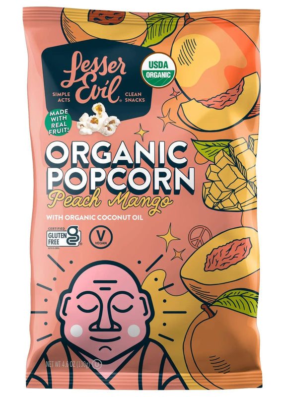 Bags  Lesser Evil Popcorn (Pack of 12) 4.6 Oz Peach Mango Bags - Cozy Farm 