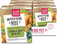 Multiple boxes of 'Butcher Block Pété' dog food from 'The Honest Kitchen' with chicken and super greens on packaging.