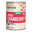 Can of Woodstock Organic Whole Cranberry Sauce on a white background
