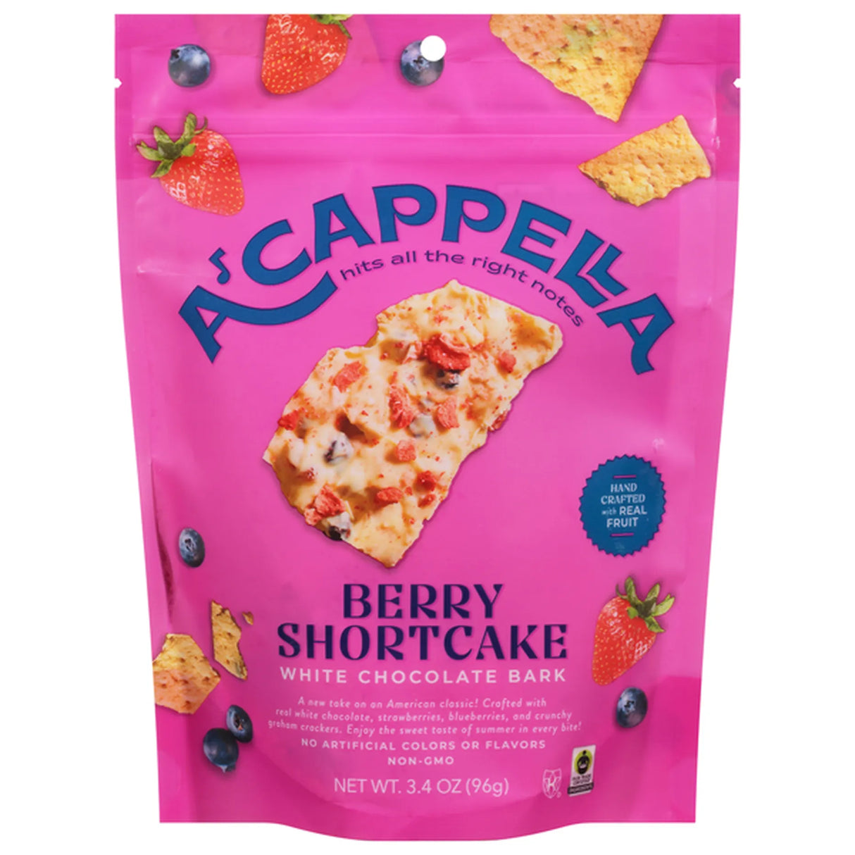 Acappella - Bark Berry Shortcake, 3.4 oz (Case of 6) - White Chocolate Bark