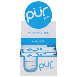 PUR Gum Peppermint | Aspartame-Free Chewing Gum | Case of 12 (9 Pieces, 12.6g Each)
