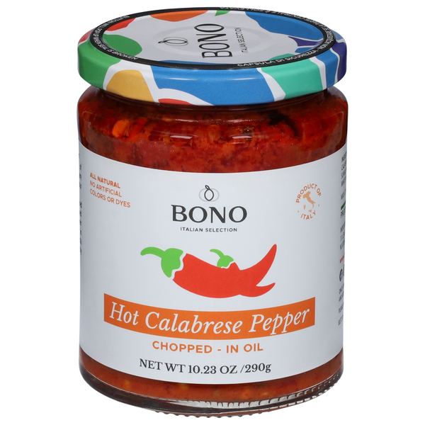 Bono - Hot Calabrese Chopped Peppers, 10.23 oz (Case of 6) - Italian Chili Peppers
