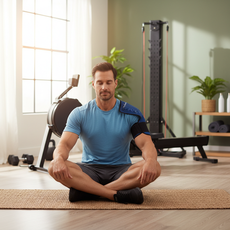 Man using cold therapy pack on shoulder
