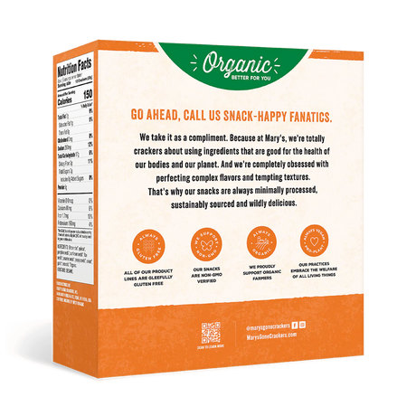 Snack packaging with brand information and ingredients on a white background