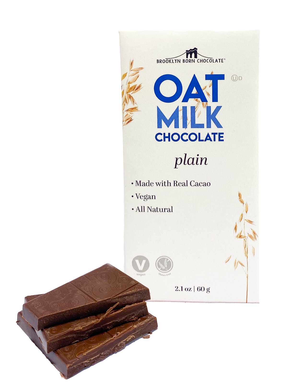 Brooklyn Born Chocolate - Plain Oat Milk Chocolate Bars, 2.1 oz (Pack of 12) - Kosher Chocolate Candy