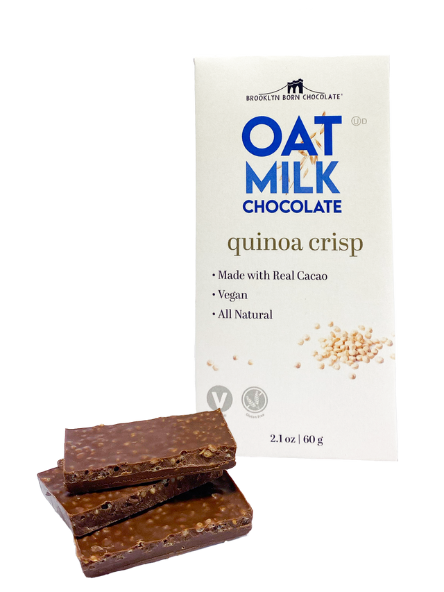 Brooklyn Born Chocolate - Choc Quinoa Crisp Oat Milk Bar, 2.1 oz (Pack of 12) - Kosher Wheat-Free Snack