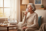 Omron Nebulizer Senior Woman Home Treatment