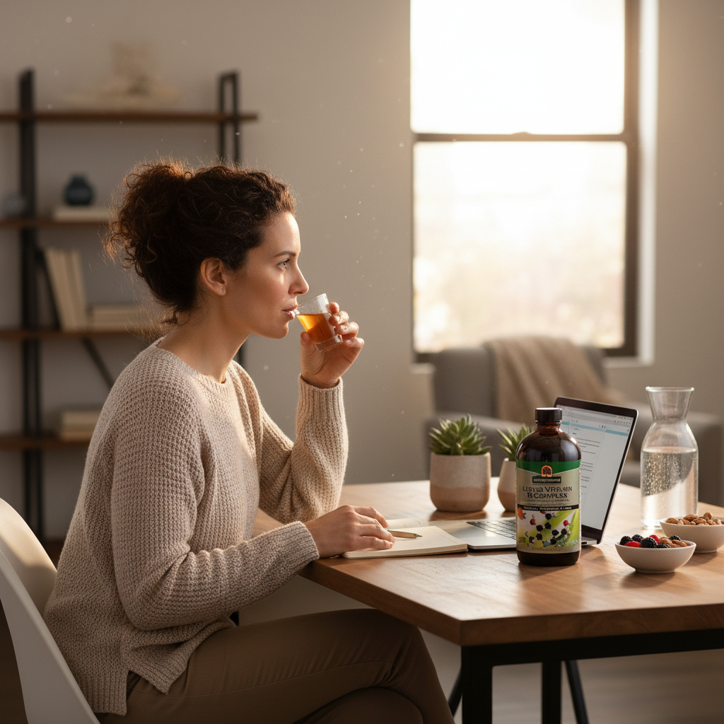 Professional Taking Vitamin Supplement at Desk
