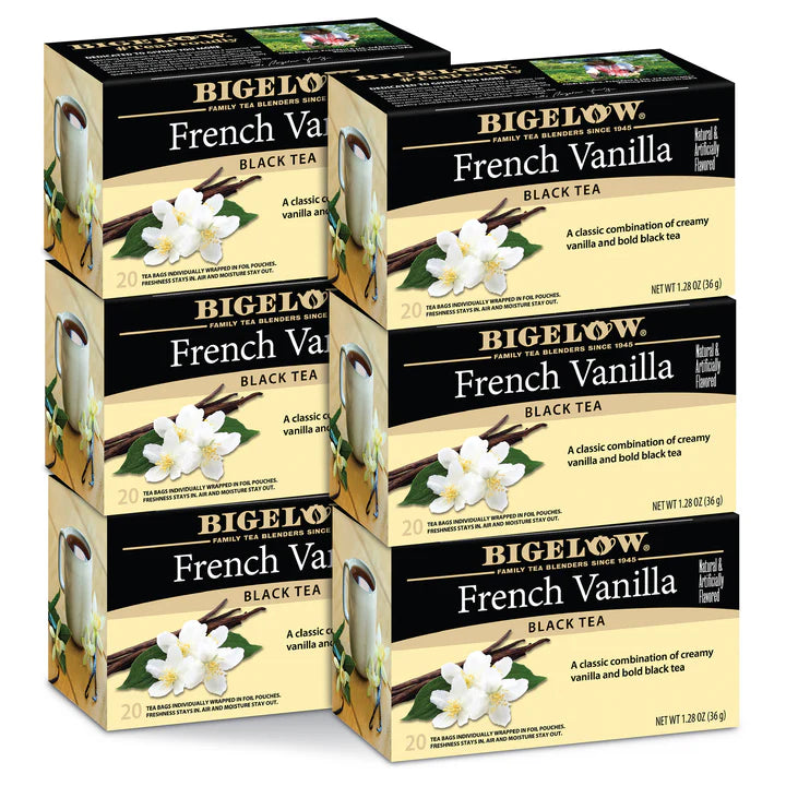 Bigelow French Vanilla Black Tea, Pack of 6, 20 Tea Bags Each