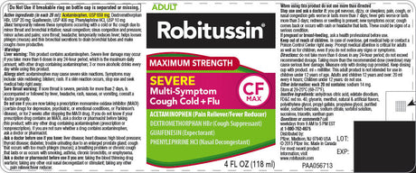 Robitussin Severe Multi-Symptom Cough, Cold & Flu Liquid, 4 Fl Oz - Cozy Farm 