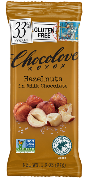 Chocolove - Mini Hazelnut Milk Chocolate Bars, 1.3 oz (Pack of 12) - Gluten-Free Kosher Treat
