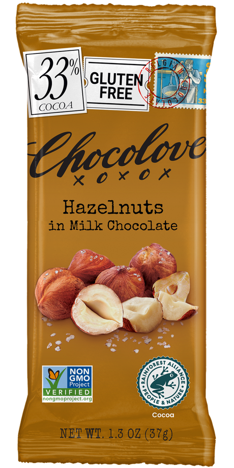 Chocolove - Mini Hazelnut Milk Chocolate Bars, 1.3 oz (Pack of 12) - Gluten-Free Kosher Treat