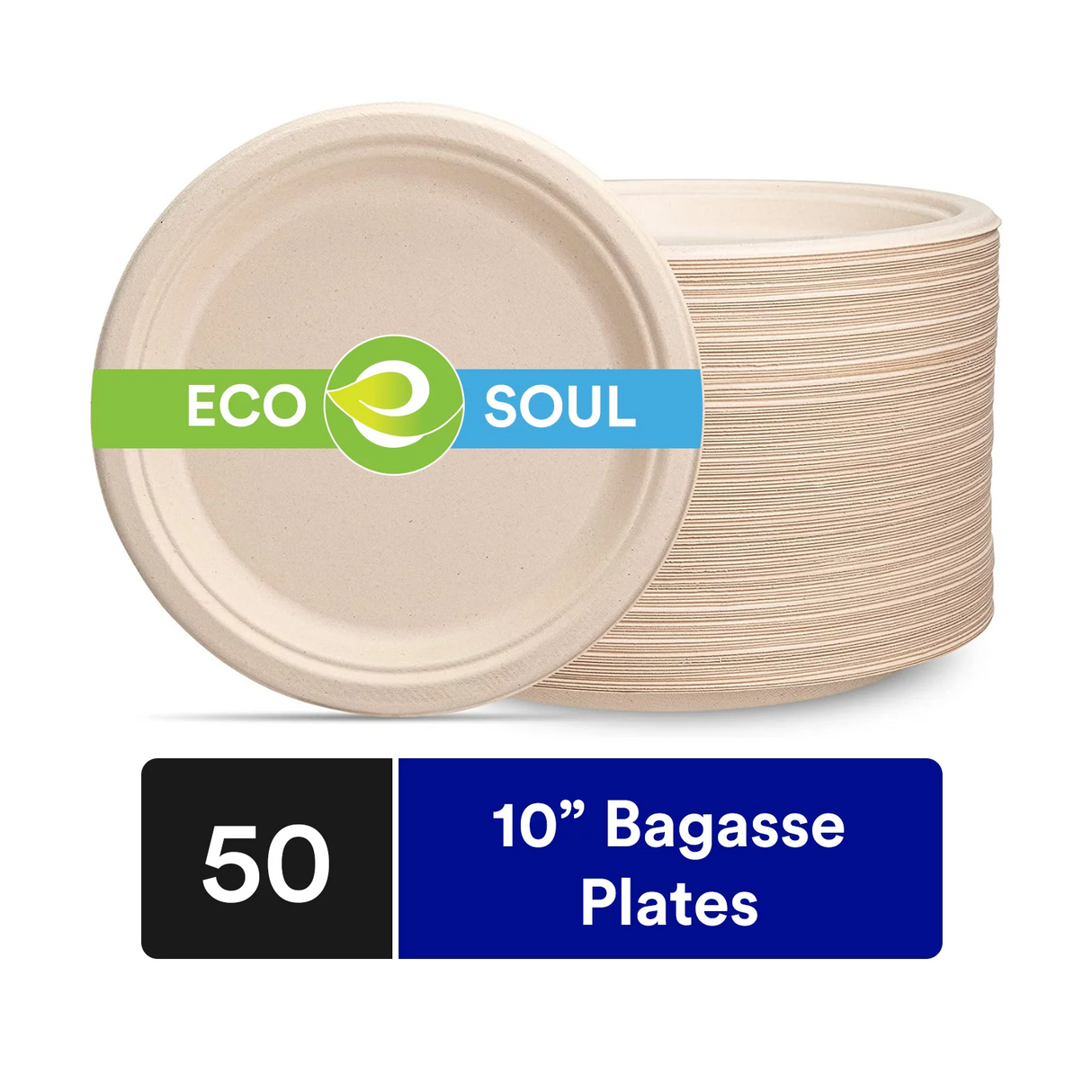 ECOSOUL RND Bagasse Plate 10 Inch, 50 Ct (Case of 8) - Cozy Farm 