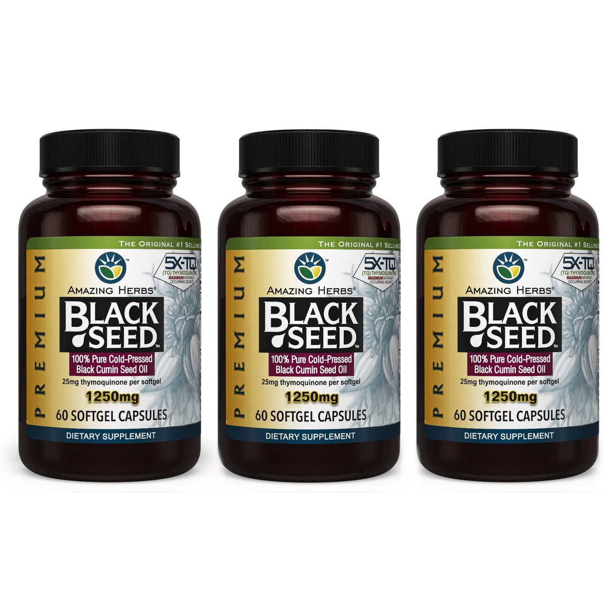 Amazing Herbs Black Seed Oil Softgels – Cold-Pressed Nigella Sativa (Pack of 3)