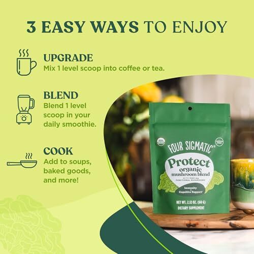 Four Sigmatic Protect Mushroom Blend, Organic Adaptogen & Antioxidant Drink Mix, 2.12 Oz