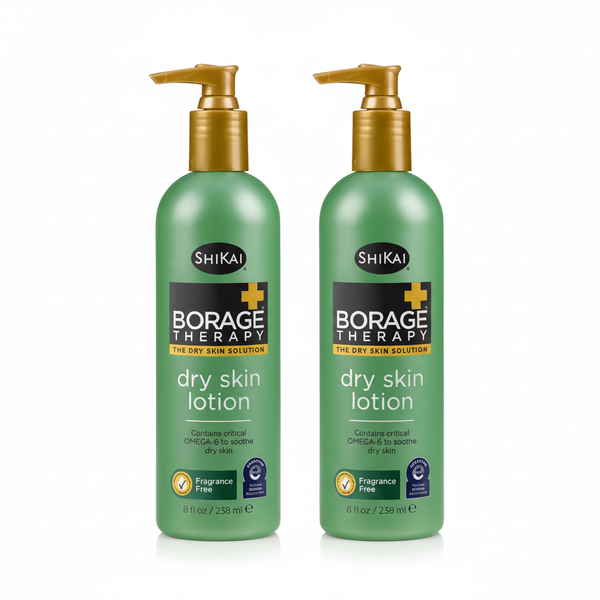 Shikai Borage Therapy Unscented Dry Skin Lotion 8 fl oz Pack of 2 — omega-6 borage seed oil, non-greasy, cruelty-free body lotion for dry and sensitive skin