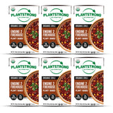 six boxes of PlantStrong Organic Chili with Engine 2 Firehouse label on a white background