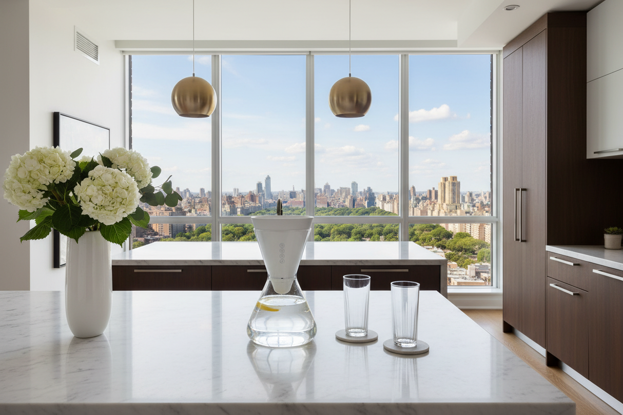 Soma Glass Carafe in NYC Loft Overlooking Central Park