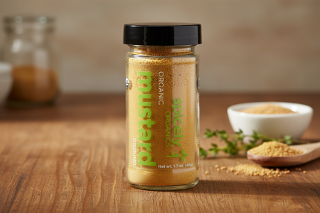 Spicely Organics Mustard Ground on Rustic Countertop
