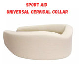 Beige cervical collar with 'Sport Aid Universal Cervical Collar' text in red on a white background