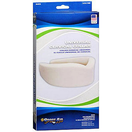 Package of sport aid universal cervical collar with blue and white design