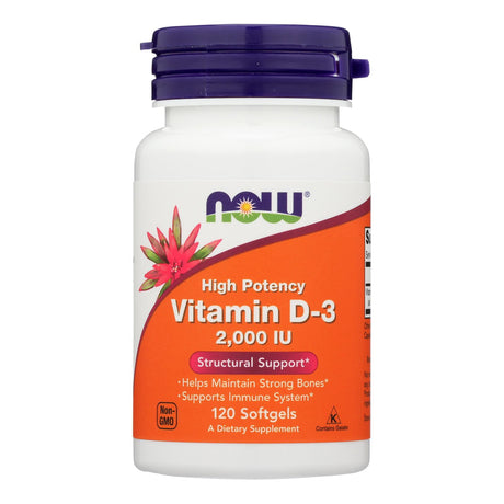 Now Foods Vitamin D-3 2000IU | Supports Healthy Bones and Immune Function | 120 Softgels - Cozy Farm 