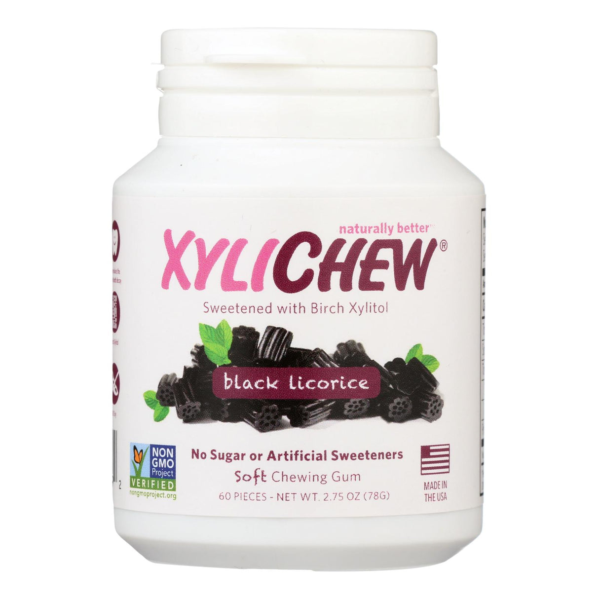 Xylichew Black Licorice Sugar-Free Gum - 60 Piece Jar - 1 Case - Cozy Farm 
