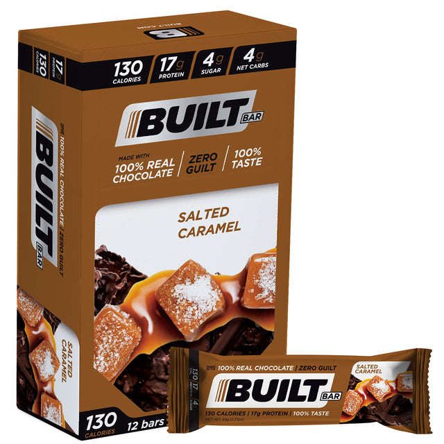 Built Bar Protein Bar, Salted Caramel, 12 Pack, 49grm - Cozy Farm 