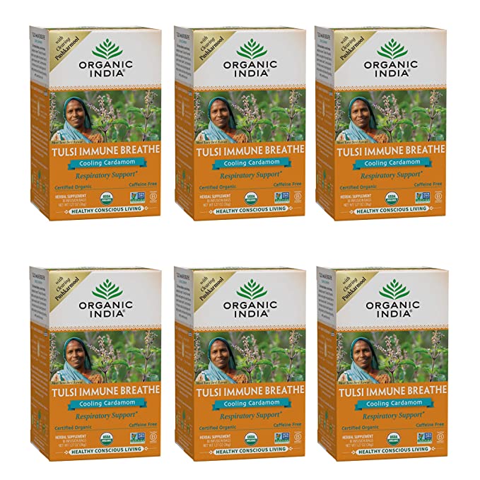 Organic India Tulsi Organic Immune Breathe, 18 Tea Bags (Pack of 6) - Cozy Farm 